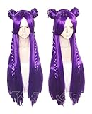 WELLHY Cosplay Perücke K/DA Daughter of The Void Kaisa KDA lila geflochten mit Brötchen hitzebeständiges Haar Cosplay Kostüm Perücke + Schiene + Perückenkappe for Coser