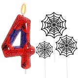 Ronoza Geburtstagskerzen Zahlen 4 (Spidey Deko), Kerzen Geburtstag, Grüne Geburtstagskerze, spidey 4, Geburtstagskerzen für Torte, Kerze 4, Kerzen Zahlen (mit Tortendeko Spinnennetz Set)