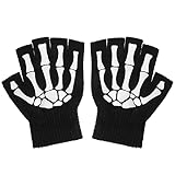 WLLHYF Halloween-Skelett-Handschuhe Totenkopf-Knochen-Halbfinger-Handschuhe Leuchtet im Dunkeln Halloween-Kostüm-Zubehör für Männer Frauen Kinder Kostüm Cosplay