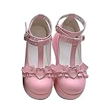 ticticlily Damen Plattform Mary Janes Schuhe Sweet Toe Knöchel Lolita Gothic Plateau Kleid Pumps Schuhe Chunky Lackleder Kleid Schuhe F Rosa 36 EU