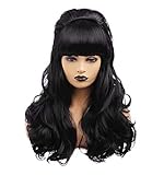 BESTUNG Lange lockige gewellte Vollkopf-Halloween-Perücke für Frauen Cosplay Kostüm Party Perücke mit Pony für 70er Jahre(26 inch)