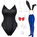 Hasenkostüm für Damen, Anime, Rollen-Kostüm, Senpai, Cosplay, Body, einteiliges Strümpfe-Set (schwarz + rot, Größe S
