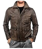 MAXDUD Herren-Jacke aus echtem Rindsleder, Vintage-Stil, Indiana-Bomber-Lederjacke, Braun, Braun im Used-Look, Rindsleder, XL