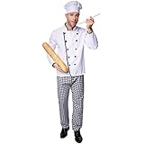 tectake dressforfun Koch Kostüm Herren, Küchen Chef Karneval Kostüm, Kochjacke Herren, Fasching Kostüm Herren, mit Karierte Hose Herren und Kochmütze Herren weiß, Ratatouille Kostüm (M | Nr. 301539)
