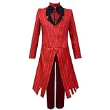 Hazbin Hotel Angel Dust Alastor Cosplay Kostüm Halloween Outfits Langarm Jacke Mantel Uniform Anzug für Damen Herren, Typ B-rot, M