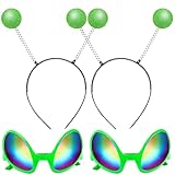 Vibbang 2 Stück Alien Brille Kostüm Sonnenbrille, 2 Stück Lustige Martian Antenne Stirnband, Party Brillen, Dekorative Alien Space Kostüm Cosplay Party Rave Accessoires Halloween Karneval