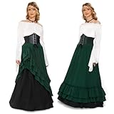 JONRRYIN Mittelalter Kostüm für Damen, Renaissance Viktorianisches Kleid, Mittelalter Kleidung Accessoires mit Ausgestellten Ärmeln und Hoher Taille, Gothic Retro Kleid Karneval Halloween (Grün, M)