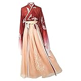 Bkazwe Langarm Hanfu Kleid Damen Traditionelles Chinesisches Hanfu-Kleid für Frauen Chinesisches Traditionelles Hanfu-Kleid Kostüm Cosplay Kostümanzug für Bühnenshow-Aufführungen Cosplay (Red, S)