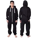 NOROZE Onesie Jumpsuit Weihnachts-Pyjama für Jungen Einteiler einfarbig Fleece-Einteiler mit Kapuze für Mädchen Schlafanzug Overall für Kinder Unisex (9-10 Jahre, Schwarz)