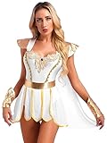 YiZYiF Damen Kostüm Griechische Göttin Kleid Römische Kriegerin Griechin Kostüm Bodysuit Halloween Kostüm Fastnacht Party Cosplay Verkleidung A_Weiß M