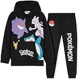 Pokemon Jungen Trainingsanzug Set, bequemer Jogginganzug mit Pullover & Hose (Schwarz, 11-12 Jahre)