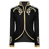 Mittelalter Kleidung Herren Frack Jacke Blazer Steampunk Gothic Mantel Männer Prinz Kostüm Halloween Karneval Fasching Party Faschingskostüme Viktorianisches Renaissance Vikings Cosplay Schwarz XL