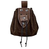 HiiFeuer Vintage Medieval Faux Leder Kordelzug Tasche, Mittelalterliches Portemonnaie, Nieten Gürteltasche Würfel Tasche für LARP Ren Faire (Braun A)