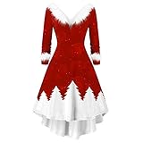Weihnachtskleid für Damen Langarm Vintage Weihnachtskleider Ballkleid Elegant Frauen Rotes Kleid Christmas Dresses Weihnachtselfen Kostüm Weiblich Rot Festlich Festival Weihnachtsfrau Kostüm