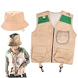 XJKLBYQ Entdecker-Kostüm, Zoowärter-Kostüm für Kinder, Paläontologen- für Kinder mit Weste und Hut, Kostüme für Halloween, Cosplay & mehr, Geschenke für, grün