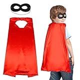 DKINY Halloween Umhang Kinder mit Schwarz Maske Rot Cape Mantel Cosplay Kostüm für Junge Mädchen Halloween Karneval Kindergeburtstag Fasching
