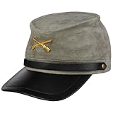 Hutshopping Südstaaten Ledermütze Herren - One Size (ca. 56-60 cm) - Schirmmütze aus Leder größenverstellbar - Gefütterte Ledercap - Mütze mit Garniturband - Sommer/Winter grau One Size