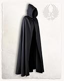 MYTHOLON Aaron Umhang mit Kapuze, Kostüm aus Canvas Baumwolle, Mittelalter LARP, Verkleidung Damen Herren, Schwarz