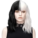 TANTAKO Damen Halb Schwarz Halb Weiß Cosplay Kurze Bob Perücke für Halloween Karneval und Party Fancy Dress (Kurze A)