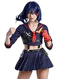 Miccostumes Damen Anime Cosplay Kostüm Langarm Hemd und Rock Set (XL, Dunkelblau)