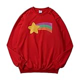 LoliMiss Mabel Pines Cosplay-Kostüm Regenbogenstern Rundhalsausschnitt Sweatshirt Pullover, Rot/Ausflug, einfarbig (Getaway Solids), Large