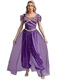 iiniim Damen Bauchtanz Kostüm Glitzer Body Overall Arabische Prinzessin Kostüm Bauchtänzerin Indische Verkleidung Halloween Karneval Party Outfits Dunkel Lila XXL