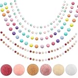 6 Stück Bunte Filzkugeln Girlanden, Pompom Girlanden Filzkette mit 180 Stück Bunte Mini Pompons, Wolle Filz Ball Girlande, Pompom Bälle, Flauschigen Plüschbälle für Babybett Deko Geburtstagsfeier