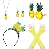 7 Pieces Pineapple Costume Set, Pineapple Costume Women's Pineapple Headband Pineapple Hat Hawaiian Hair Accessories Pineapple Glasses Gloves Pineapple Necklace Pineapple Earrings for Ananas Deko
