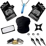 Celiodd Kunai Stirnband Set,Kunai Kunai Cosplay Set, 1 Schwarzes Konoha-Stirnband, 1 Maske, 2 Handschuhe, 3 Ringe Und 1 Halskette, 3 Kunai Aus Kunststoff, 1 SpielstüTze