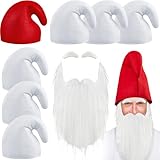 Jadive 7 Stück Zwergenmützen Elfenhut Zwergen Zipfelmützen Gnome Mütze Wichtelmützen mit Bart und Augenbrauen Lustiges Gruppen Kostüm Zubehör für Karneval Halloween Märchen Mottoparty