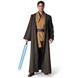 IEEILULU Jedi Kostüm Herren, Jedi Robe Herren Set Jedi Outfit Herren Jedi Kleidung Herren mit Blau Lightsaber, Kapuzenumhang und Mittelalter Tunika für Halloween, Karneval (Braun, L)