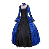 Mittelalter Kleid Damen - mittelalterliches Renaissance-Kleid Gebunden Taille Langarm Barock Rokoko Kleidung Elegantes Maxikleid Schnürkleid Fasching Partykleid Cosplay Kostüm