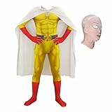 Jiumaocleu One Punch Man Saitama Cosplay Kostüm Jumpsuit mit Maske, Bodysuit Muskelversion Saitama Overall Outfits Halloween Carnival Rollenspiel Kostüm für Kinder und Erwachsene