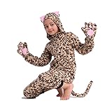 Rabtero Kinder Tier Onesie Kostüm, Unisex Gepard Onesie Kostüm, Leopard Onesie Kostüm, Kinder Halloween/Weihnachten/Karneval Festival Kostüm für Kinder 6-8