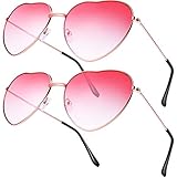 Boao 2 Paar Herz Sonnenbrille Herzbrille Rosa Herzform Sonnenbrille Damen Hippie Brille Damen Hippie Sonnenbrille Herz Brille Hippie Rosarote Brille für 60er 70er 80er 90er Jahre Party Accessoires