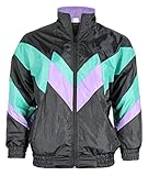 Foxxeo 80er Jahre Trainingsjacke für Herren Kostüm – schwarz grün lila – Größe:XXL