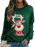 Dresswel Weihnachtspullover Damen Merry Christmas Sweatshirt Lustig Rudolph Rentier Druck Baumwolle Weihnachten Weihnachts Xmas Pullover Weihnachtspulli Teenager Mädchen