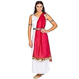 tectake dressforfun Frauenkostüm Römerin Calpurnia | langes, edles Kleid | roter, transparenter Schal mit goldenem Saum | Oberarmbänder & Gürtel in Brokatoptik (XXL | Nr. 300468)