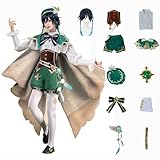ZHAOSJ Genshin Impact Cosplay Venti Kostüm Spielcharakter Outfit mit Perücke Halloween Dress Up Uniform Anzug für Frauen