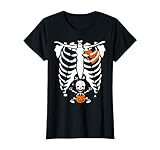 Schwangere Frau Skelett Kostüm Kürbis Rippenkäfig Halloween T-Shirt