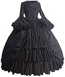 Yanny Europäisches Amerikanisches Mittelalterliches Vintage Gothic Palast Kleid mit Quadratischem Halsausschnitt Schleifen Kleiderrock (4XL, A-1 Schwarz)