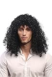 WIG ME UP - 70474-P103 Perücke Damen Herren Fasching Karneval Lange Locken Mähne Rocker Metal Sänger Proll Fußballspieler 80er Schwarz