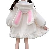 YEMOCILE Damen Cute Bunny Ear Langarm Fuzzy Fluffy Rabbit Tops Sweatshirt Hoodie Jacke Mäntel,Weiß,L