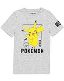 Pokemon T-Shirt Jungen Kinder Pikachu Charakter Spiel Grau Kurzarm Top 7-8 Jahre