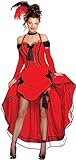 FIESTAS GUIRCA Sexy Burlesque Karneval Kostüm Damen – Rotes Can Can Kleid – Western Saloon Girl Tänzerin Größe XL 44-46