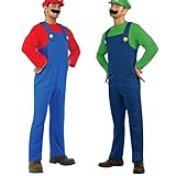 YUUGYD Super Brothers Cosplay Kostüme für Erwachsene Kinder, Halloween Carnival Cosplay Kostüm, Cosplay Kostüm mit Hut und Schnurrbart für Herren Damen Jungen Mädchen, Herren Grün, L