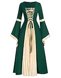 SCARLET DARKNESS Damen Renaissance Kostüm Lace-up vorne mit Trompetenärmel Renaissance Lange Kleider Piratenkostüm Dunkelgrün XXL