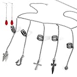 Anime HXH Kurapika Cosplay Fünf-Finger-Ringe-Armband Hunter Charm Ohrringe für Frauen Männer - Best Stuff für Sammlung Schmuck Halloween Cosplay Geschenke mit Aufkleber 22 Stück
