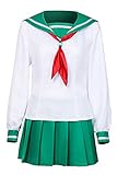 LOADREAM Kagome Higurashi Kostüm Kleid Frauen Japanische Anime Schule Mädchen Grün Matrosen Kleid Tops Rock Kagome Cosplay Uniform Set (Kagome Matrosenkleid Set, S)