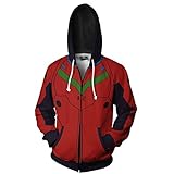 QYIFIRST Unisex Anime 3D Druck Hoodie Langarm Sweatshirt Eva Asuka Langley Cosplay Kostüm Kapuzenpullover Rot S (Brustumfang 104cm)